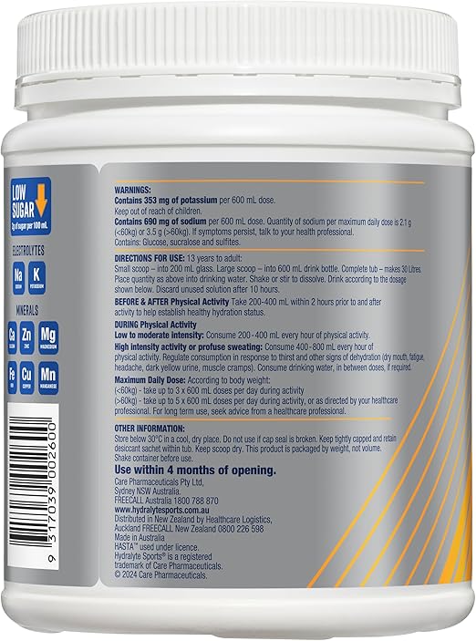 Hydralyte Plus Sports Electrolyte Powder 900g Tub | Each