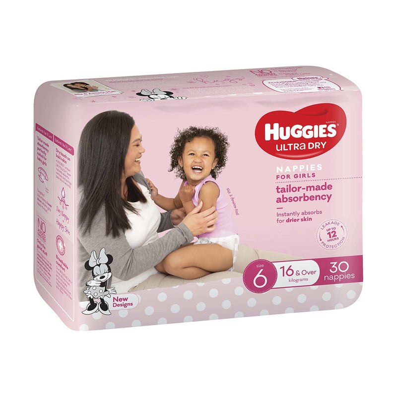Huggies Nappies Ultra Dry Junior Girl | Size 6 16kg & Over | 30 Pack