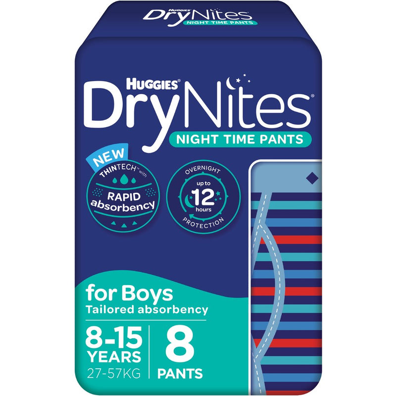Huggies DryNites Pyjama Pants | BOYS | Size 8-15 years (27-57kg) 8 Pack | PACKET