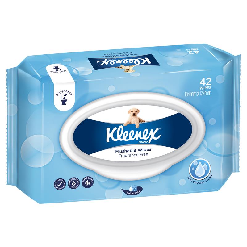 Kleenex Fragrance Free Flushable Wipes, 42 pack