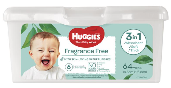 Huggies Baby Wipes Unscented Tub (64 pack)