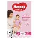 Huggies Ultra Dry Nappies for Girls Size 4 Toddler (10-15kg) | 36 Pack