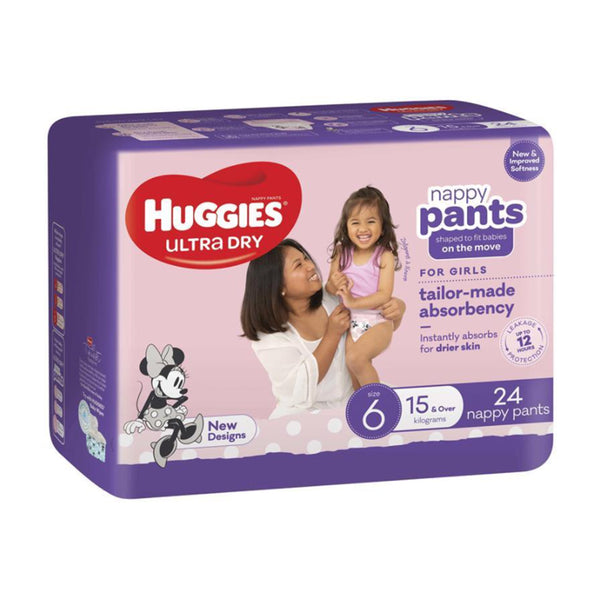Huggies Ultra Dry Girl Nappy Pants | Size 6 15kg & Over | 24 Pack
